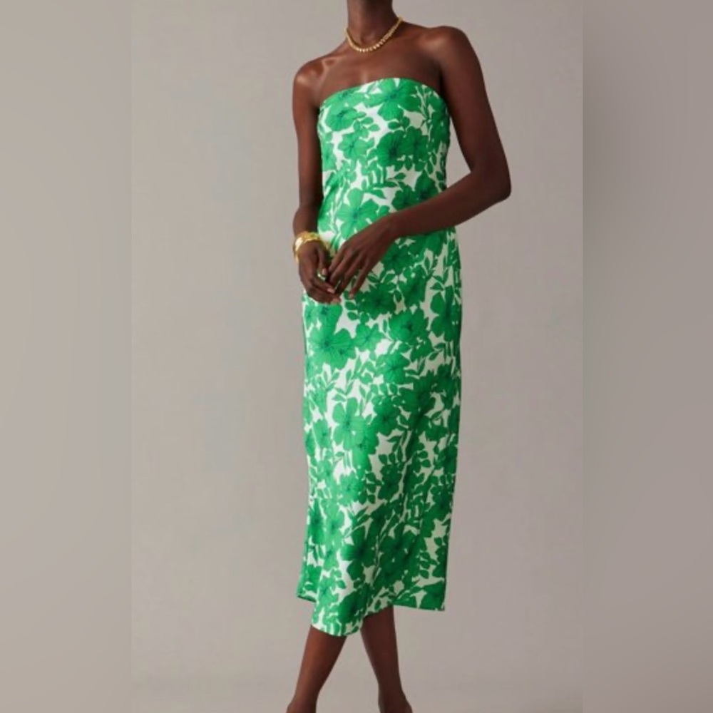 JCrew Collection Emerald Green Garden Floral Midi Dress 4 Strapless